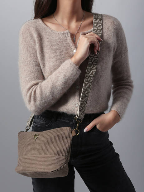 Sac Bandoulière Velours Le voyage en panier Marron velours AHP239 vue secondaire 1